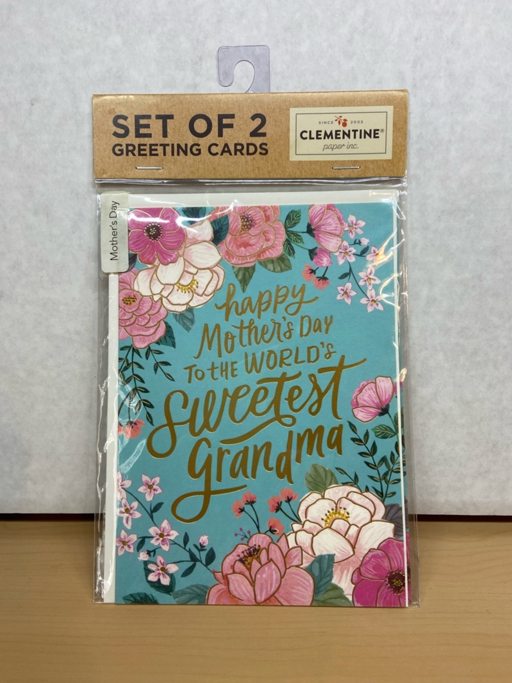 Clementine Floral 'Sweetest Grandma' Mother's Day Card Set - Blue & Pink